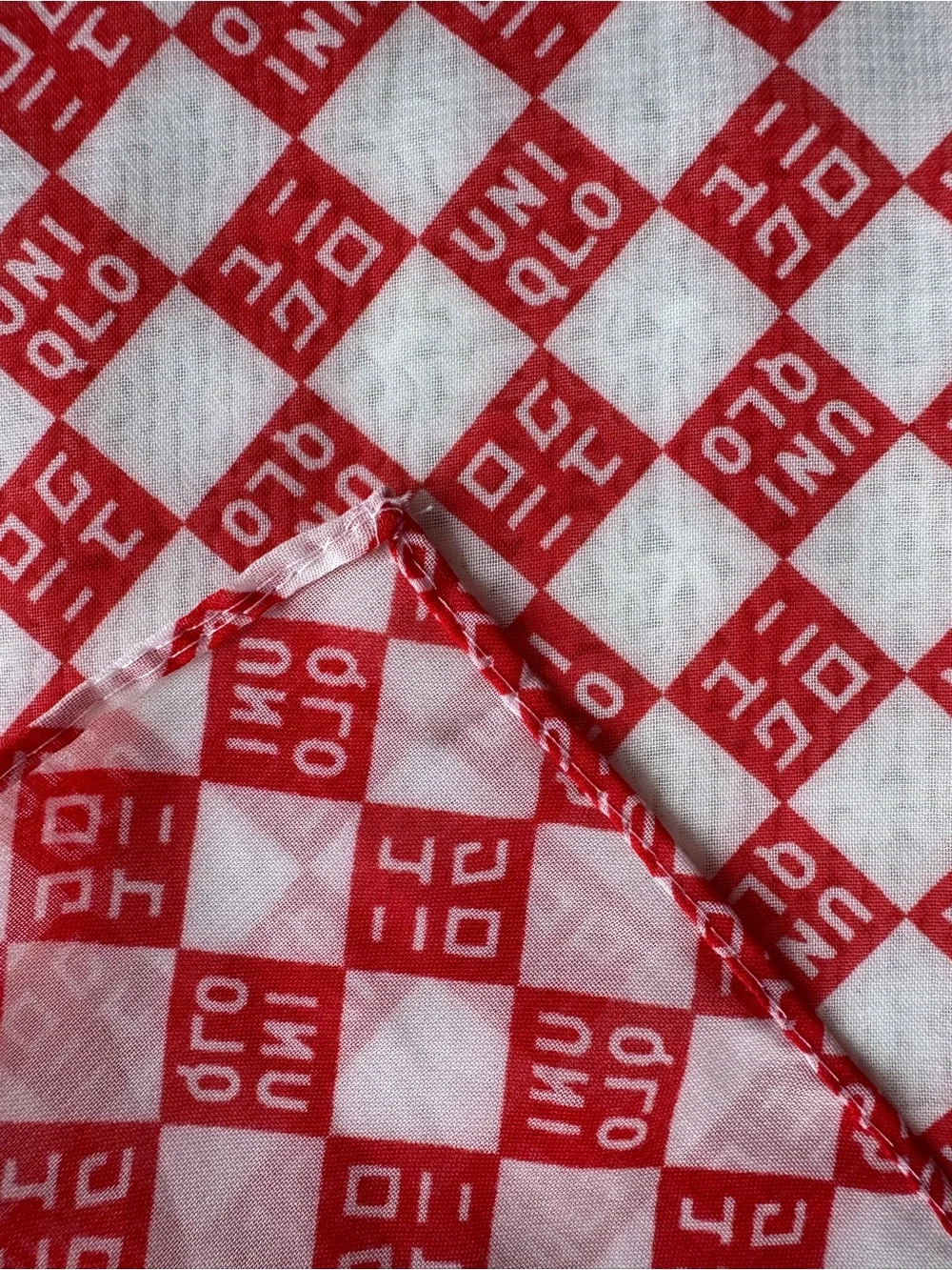 Uniqlo Logo Red and White Checkered Scarf 35x35”